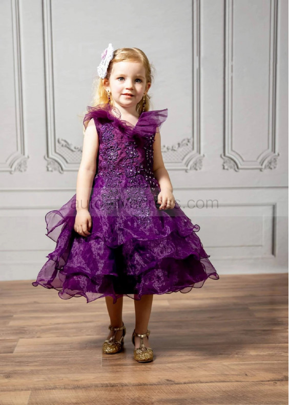 Beaded Purple Lace Organza Flower Girl Dress Party Dress Beaded Purple Lace Organza Flower Girl Dress Party Dress
